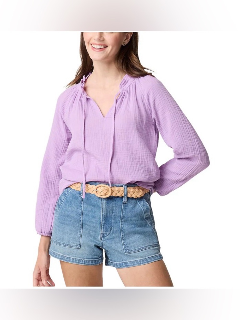 J.Crew Long-Sleeve Gauze Tie-Neck Top
